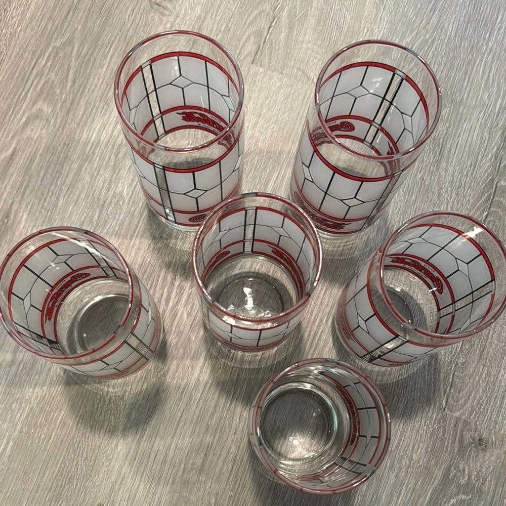 Libbey Coca-Cola Coke Vintage Frosted Tiffany Style 1985 Glasses set of 6 - Picture 6 of 7